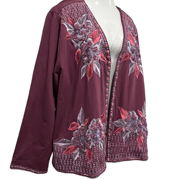 Soft Surroundings Playa Embroidered Open Front Boxy Cardigan, Purple, 2X - Picture 9 of 11